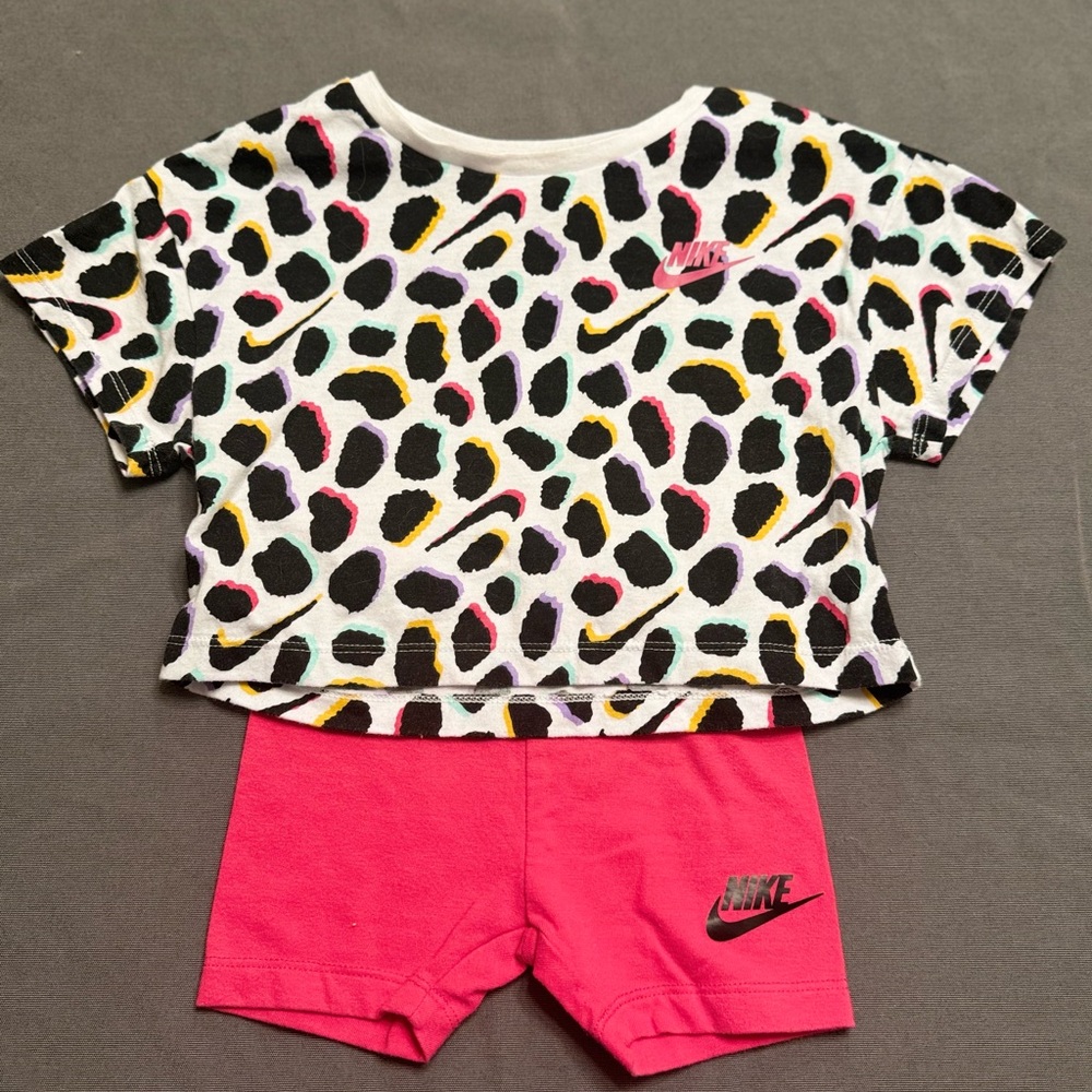 Nike Multicolor Leopard Tee and Pink Shorts